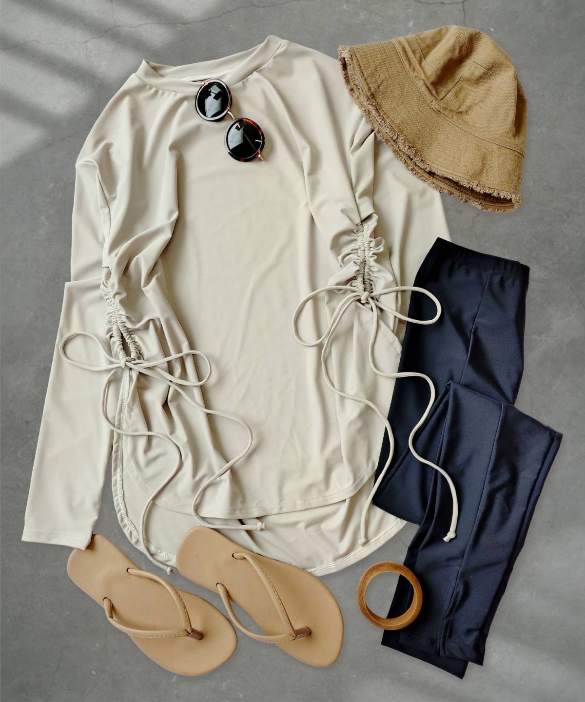 【紫外線カット率99％以上】体型カバー サイドギャザー ラッシュガード レギンス セットアップ 水着 ヨガ ピラティス