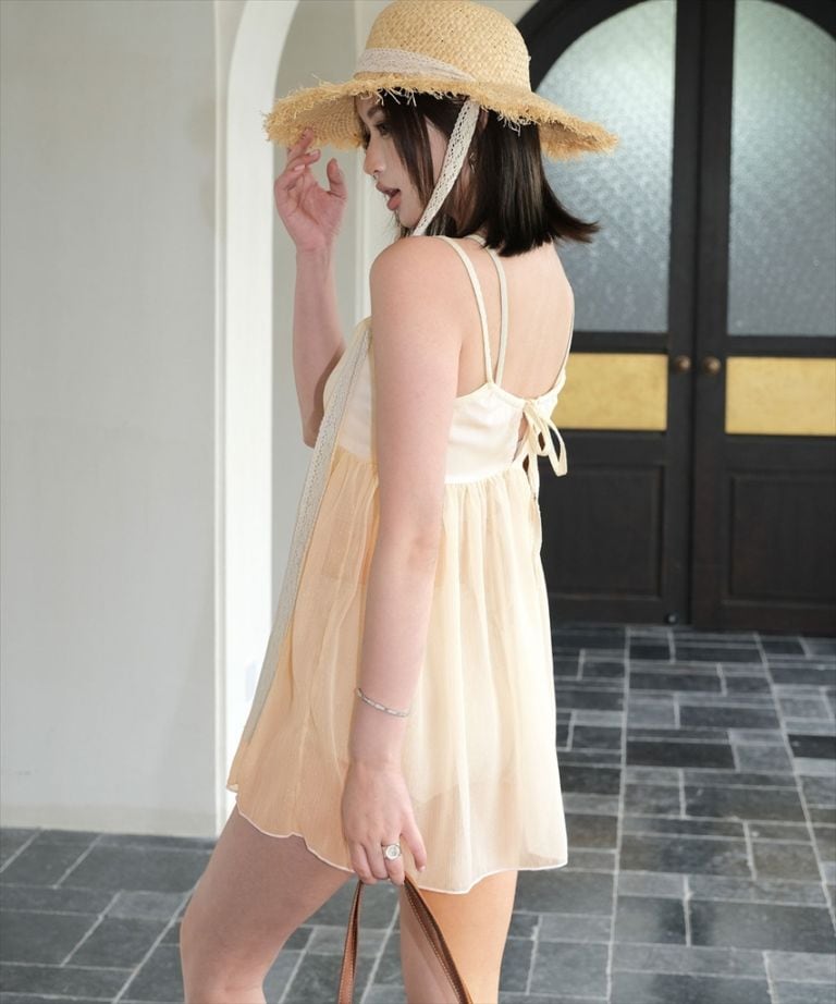 ワンピース 付き ホルターネック ビキニ 体型カバー 水着 セットアップ