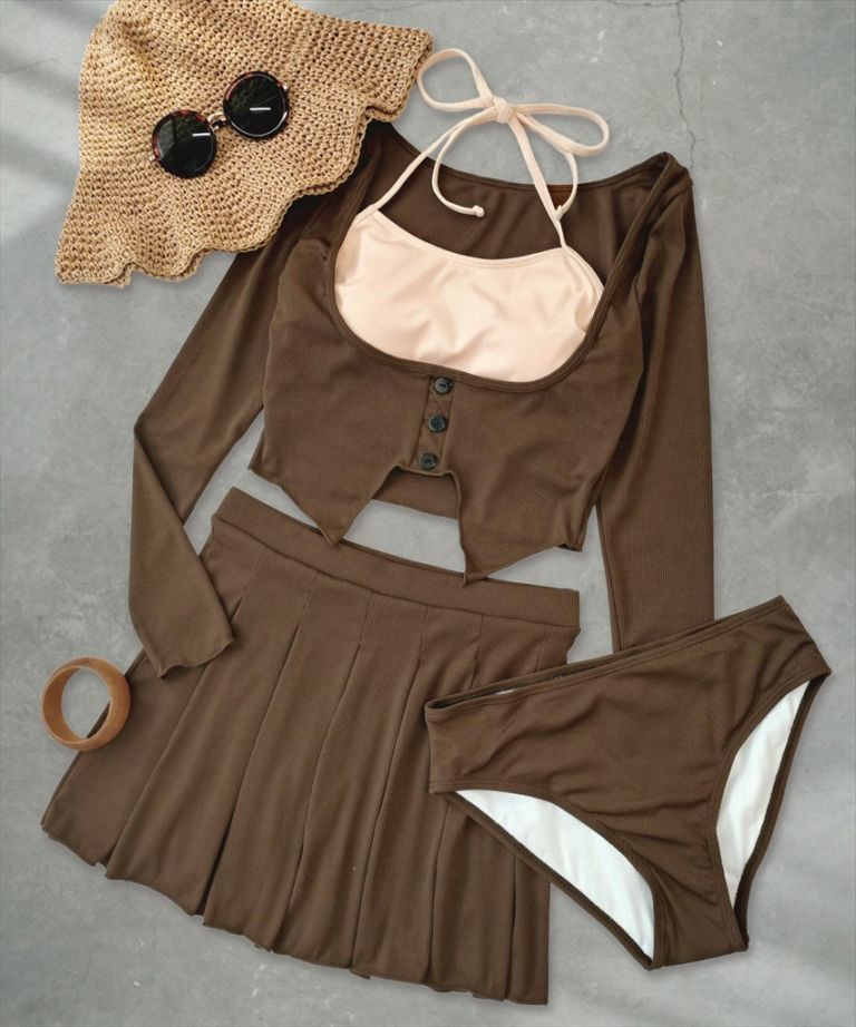 【2025年新作水着】カーディガン風 リブ ビキニ セットアップ 水着