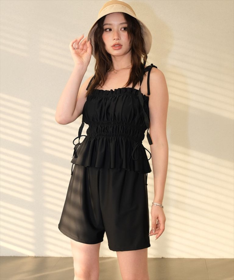 【2025年新作水着】シャーリング フリル キャミソール 水着 セットアップ