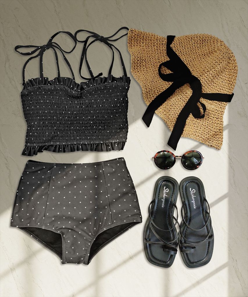 水着 レディース シャーリング ビキニ セットアップ 2点セット セパレート