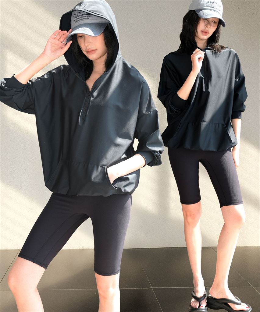 【紫外線カット率99％以上】水着 レディース 体型カバー ハーフジップ フーディ ラッシュガード ハーフレギンス 付き 3点セット UPF50+ uvカット フィットネス 水陸両用 セットアップ セパレート