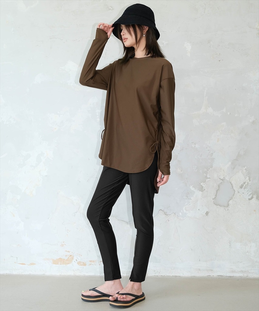 【紫外線カット率99.9％以上】体型カバー サイドギャザー ラッシュガード レギンス セットアップ 水着 ヨガ ピラティス