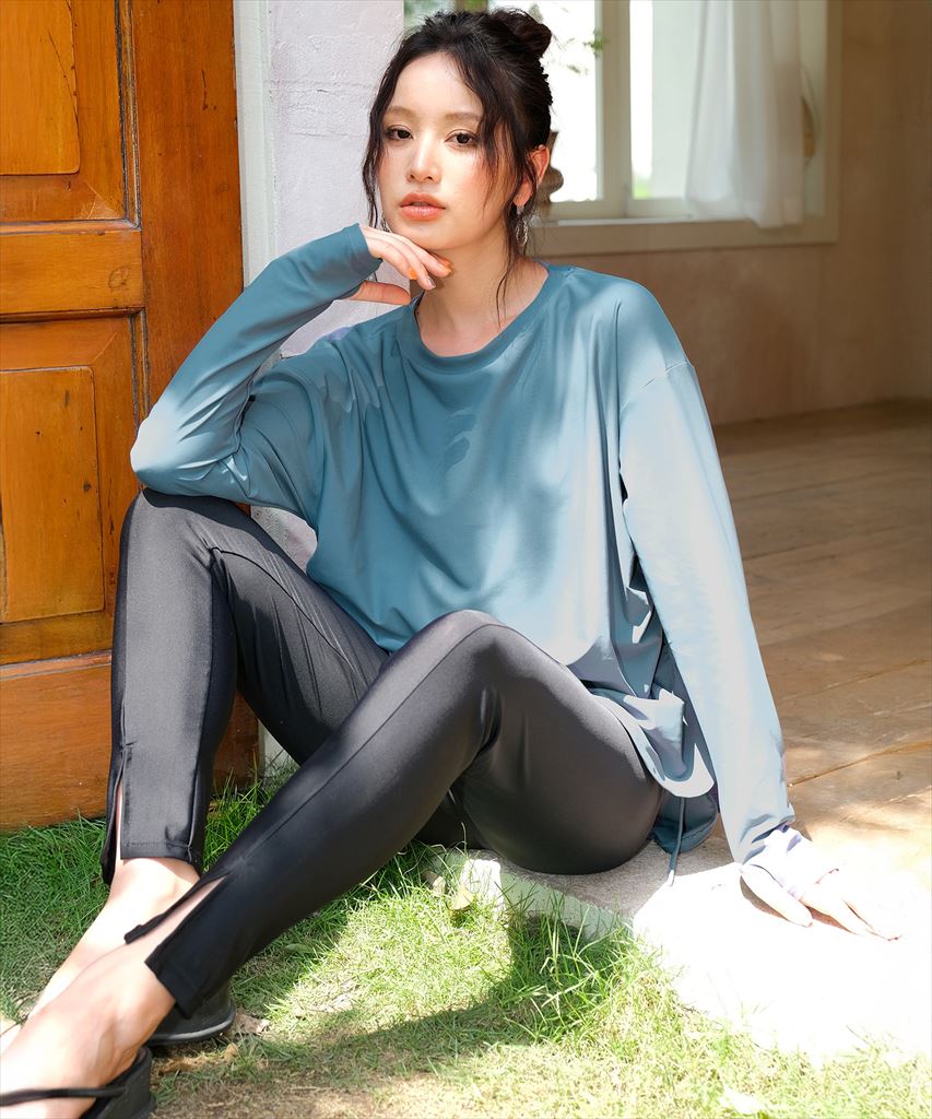 【紫外線カット率99.9％以上】体型カバー サイドギャザー ラッシュガード レギンス セットアップ 水着 ヨガ ピラティス