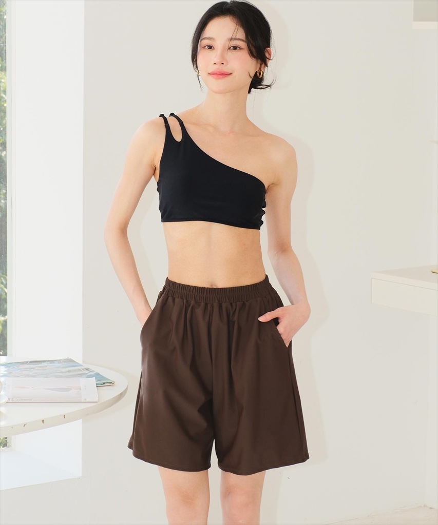 【紫外線カット率99.9％以上】ラッシュガード 付き 体型カバー ワンショルダー ビキニ セット水着 セットアップ サウナ 温泉