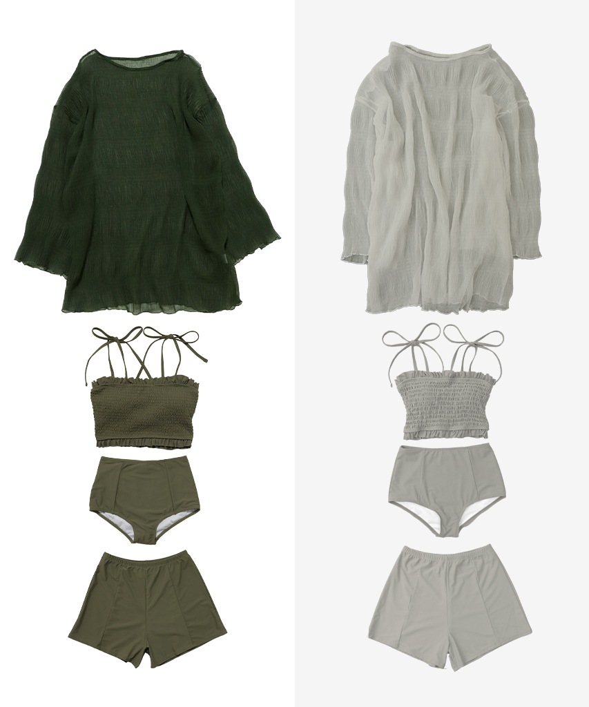 シアートップス付き シャーリングビキニ セットアップ 水着 サウナ 温泉