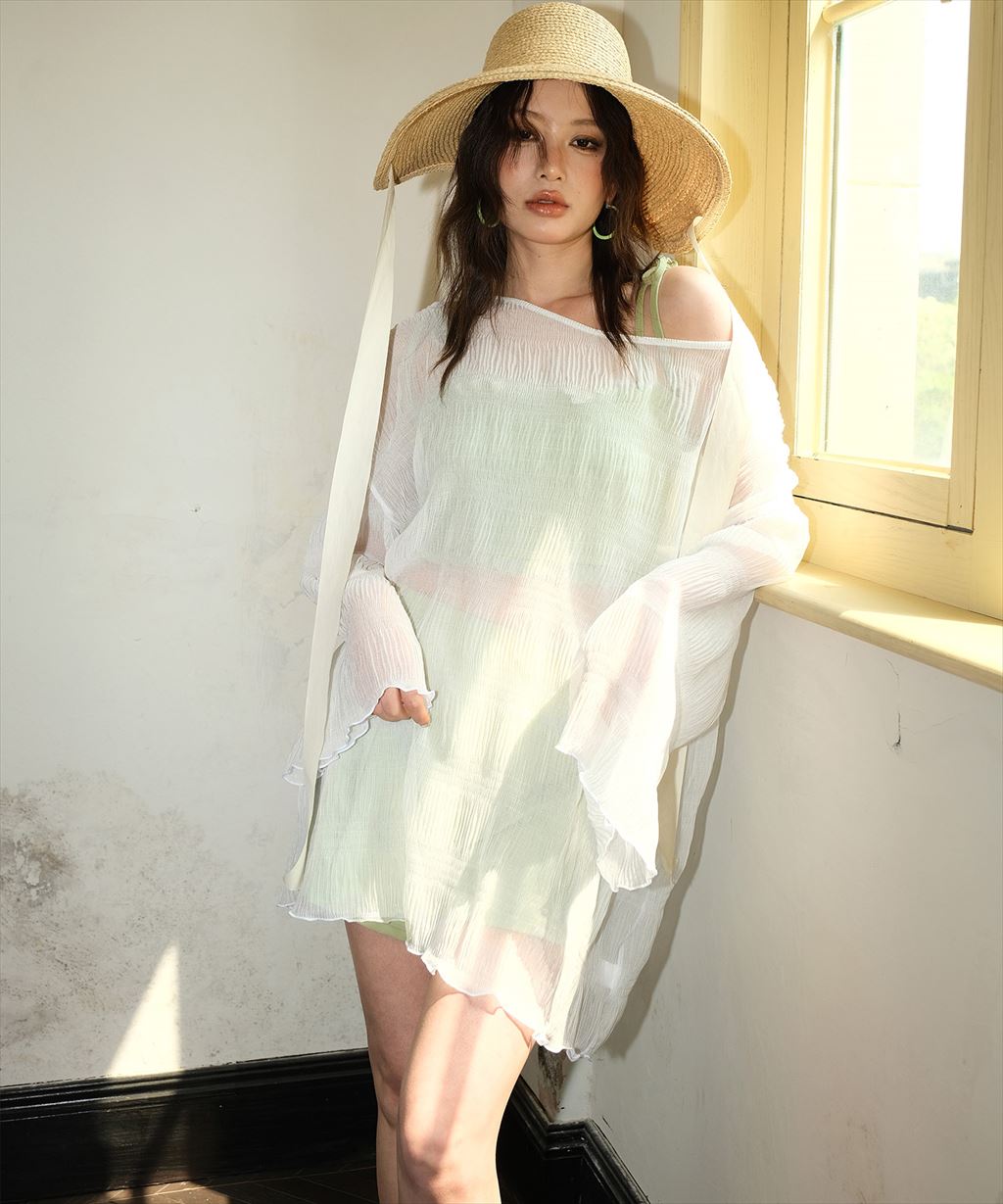 シアートップス付き シャーリングビキニ セットアップ 水着 サウナ 温泉