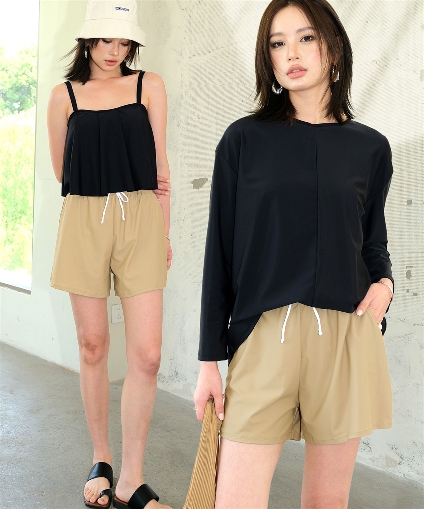 【紫外線カット率99%以上】ラッシュガード 付き フレア キャミ タンキニ 体型カバー 水着 セットアップ サウナ 温泉