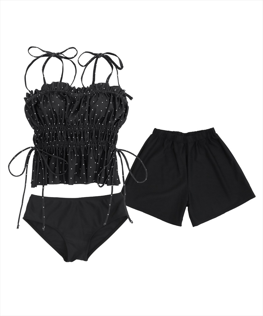 【2025年新作水着】シャーリング フリル キャミソール 水着 セットアップ