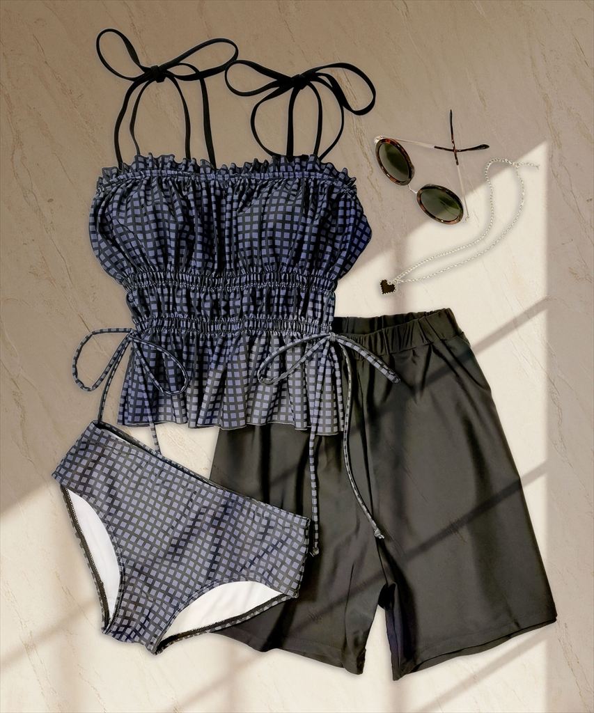 シャーリング フリル キャミソール 水着 セットアップ