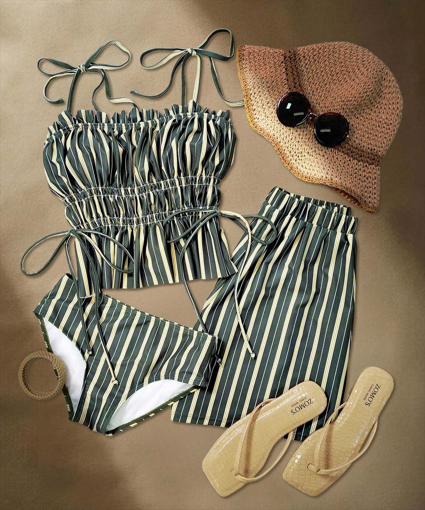 シャーリング フリル キャミソール 水着 セットアップ