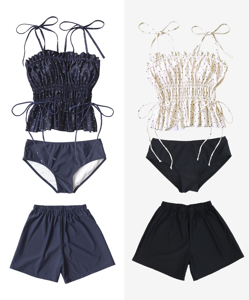 シャーリング フリル キャミソール 水着 セットアップ キャミソールビキニ ショートパンツ 3点セット