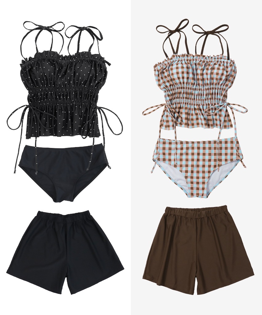 シャーリング フリル キャミソール 水着 セットアップ キャミソールビキニ ショートパンツ 3点セット