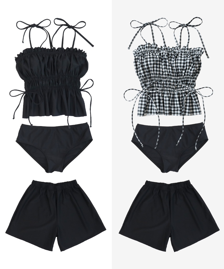 シャーリング フリル キャミソール 水着 セットアップ キャミソールビキニ ショートパンツ 3点セット