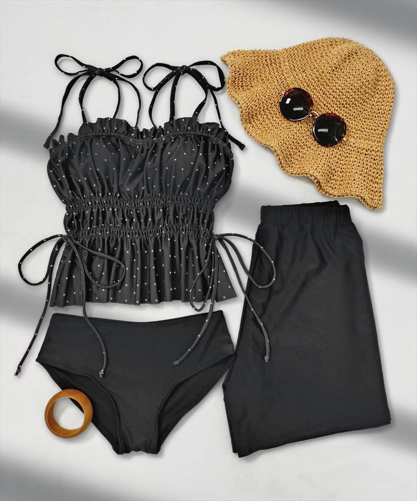 【2025年新作水着】シャーリング フリル キャミソール 水着 セットアップ