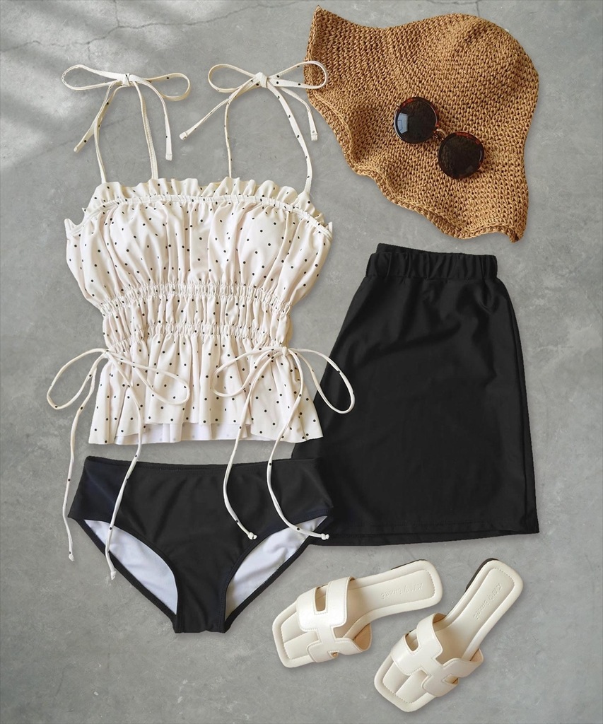 【2025年新作水着】シャーリング フリル キャミソール 水着 セットアップ