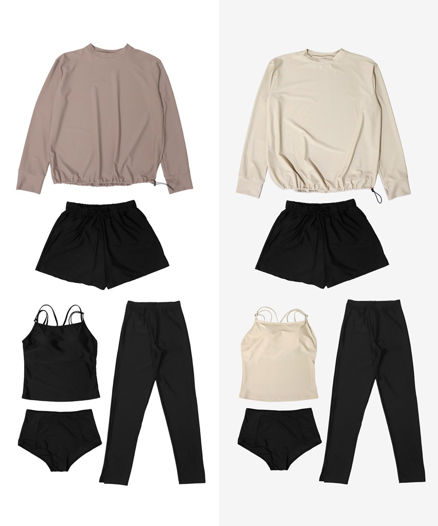 【紫外線カット率99%以上】ドロスト ラッシュガード 付き 体型カバー キャミソール 水着 セットアップ 5点セット