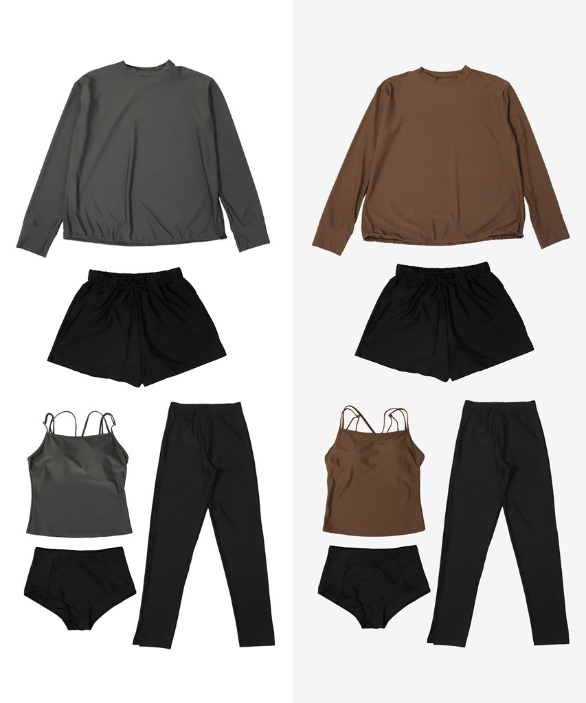 【紫外線カット率99%以上】ドロスト ラッシュガード 付き 体型カバー キャミソール 水着 セットアップ 5点セット