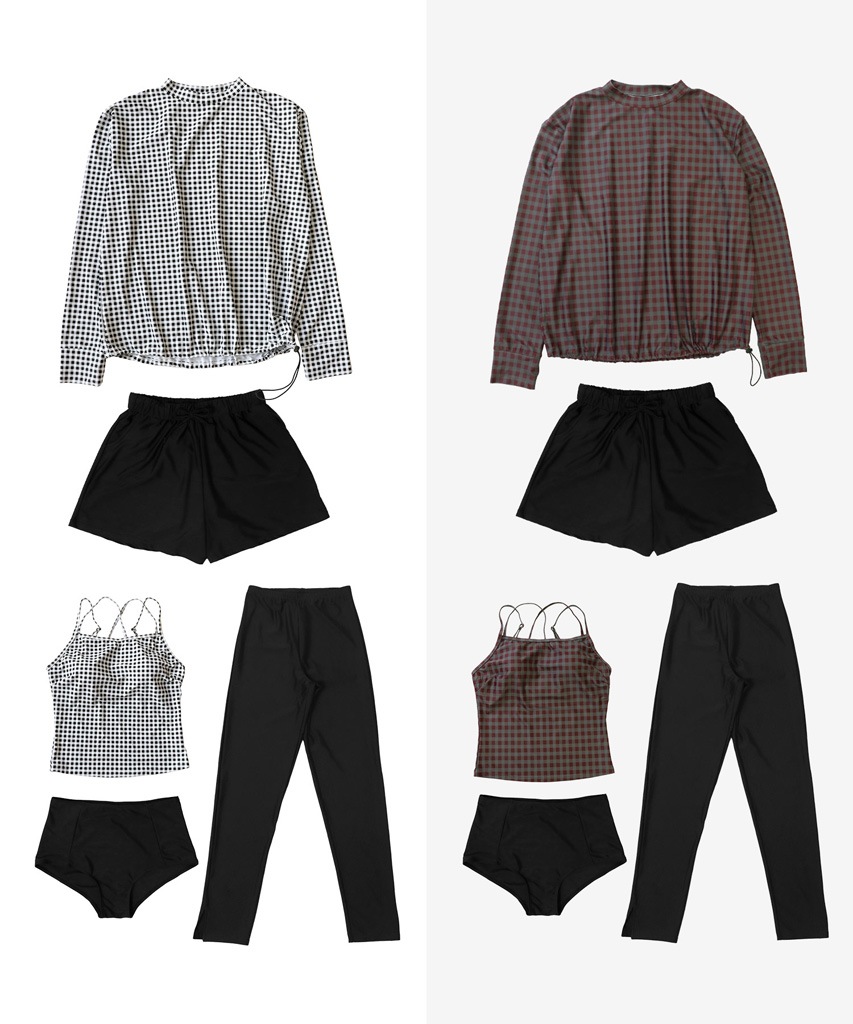 【紫外線カット率99%以上】ドロスト ラッシュガード 付き 体型カバー キャミソール 水着 セットアップ 5点セット