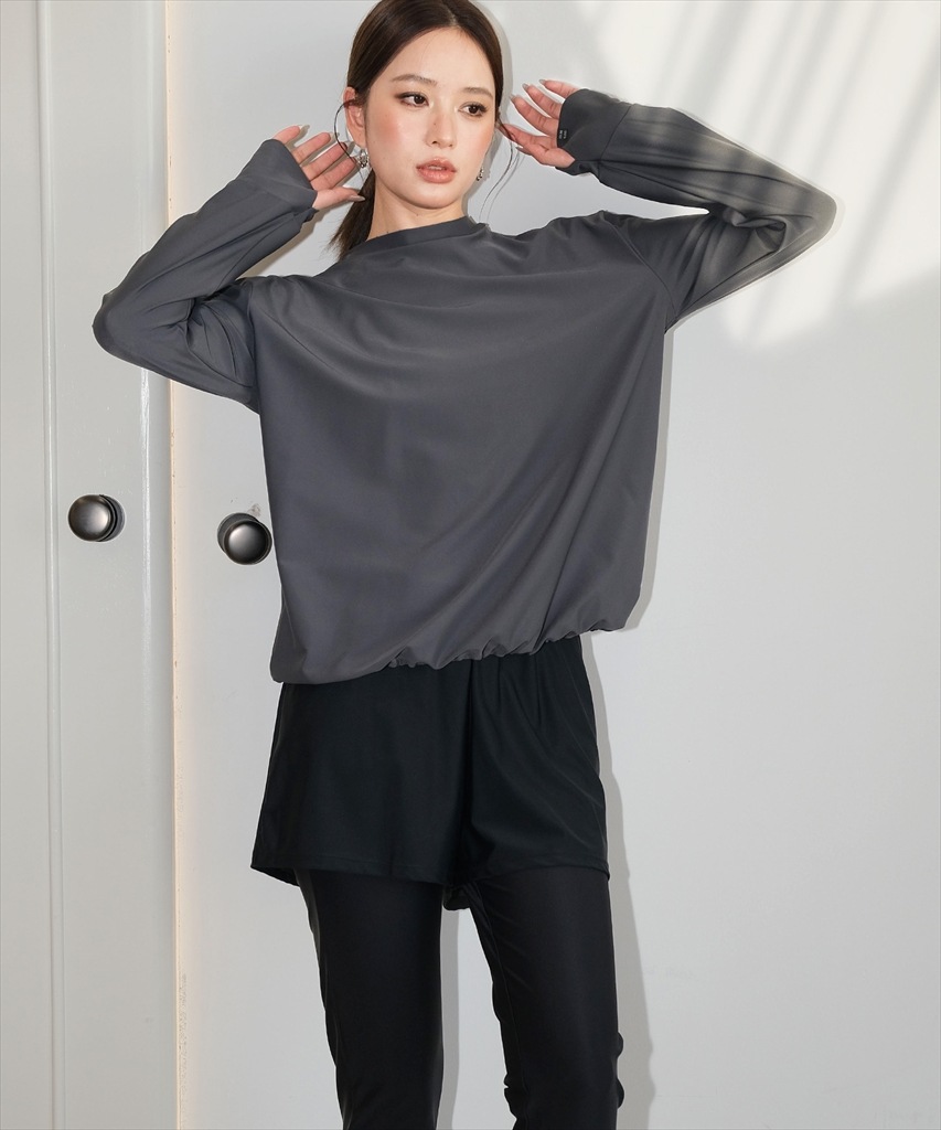 【紫外線カット率99%以上】ドロスト ラッシュガード 付き 体型カバー キャミソール 水着 セットアップ 5点セット