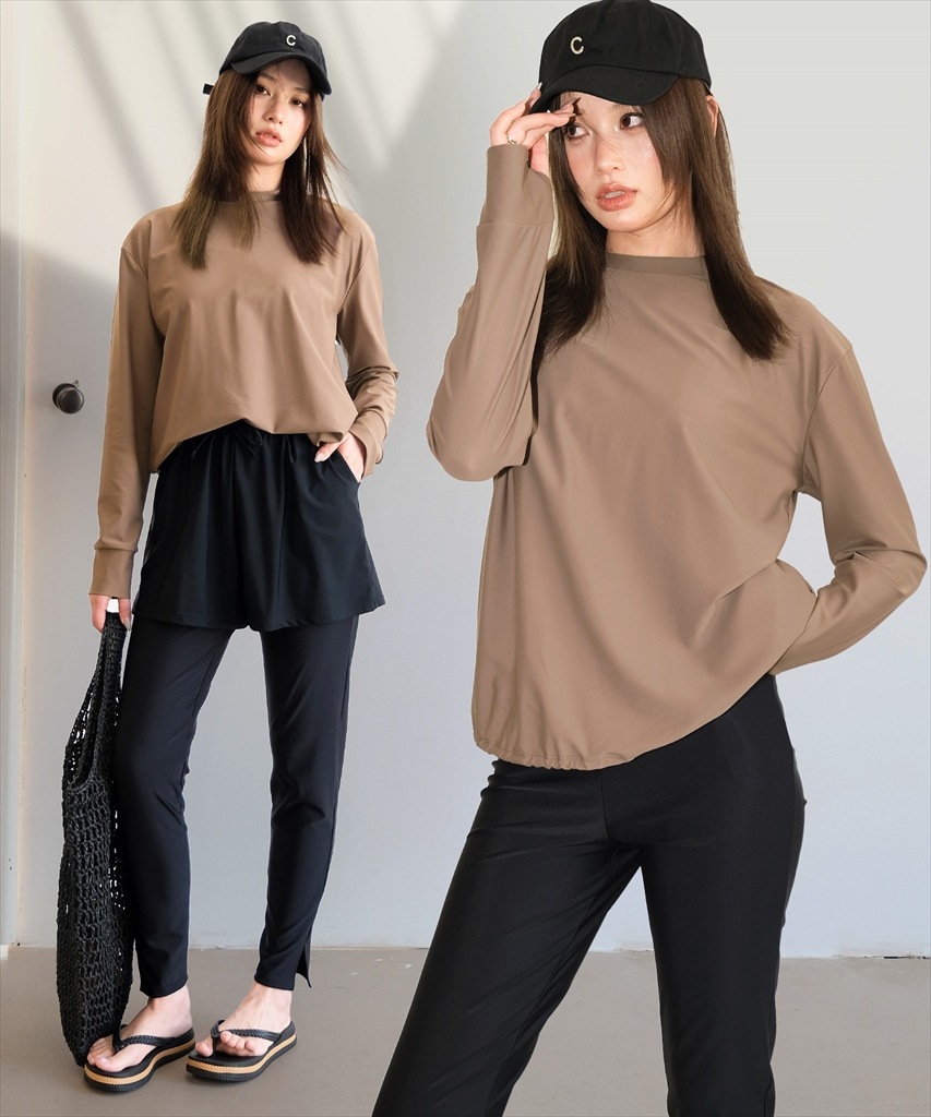 【紫外線カット率99%以上】ドロスト ラッシュガード 付き 体型カバー キャミソール 水着 セットアップ 5点セット