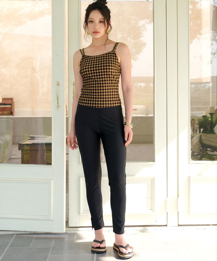 【紫外線カット率99%以上】ドロスト ラッシュガード 付き 体型カバー キャミソール 水着 セットアップ 5点セット