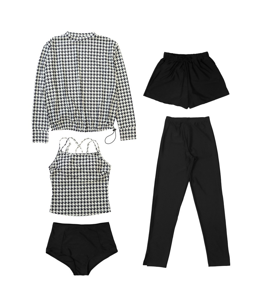 【紫外線カット率99%以上】ドロスト ラッシュガード 付き 体型カバー キャミソール 水着 セットアップ 5点セット