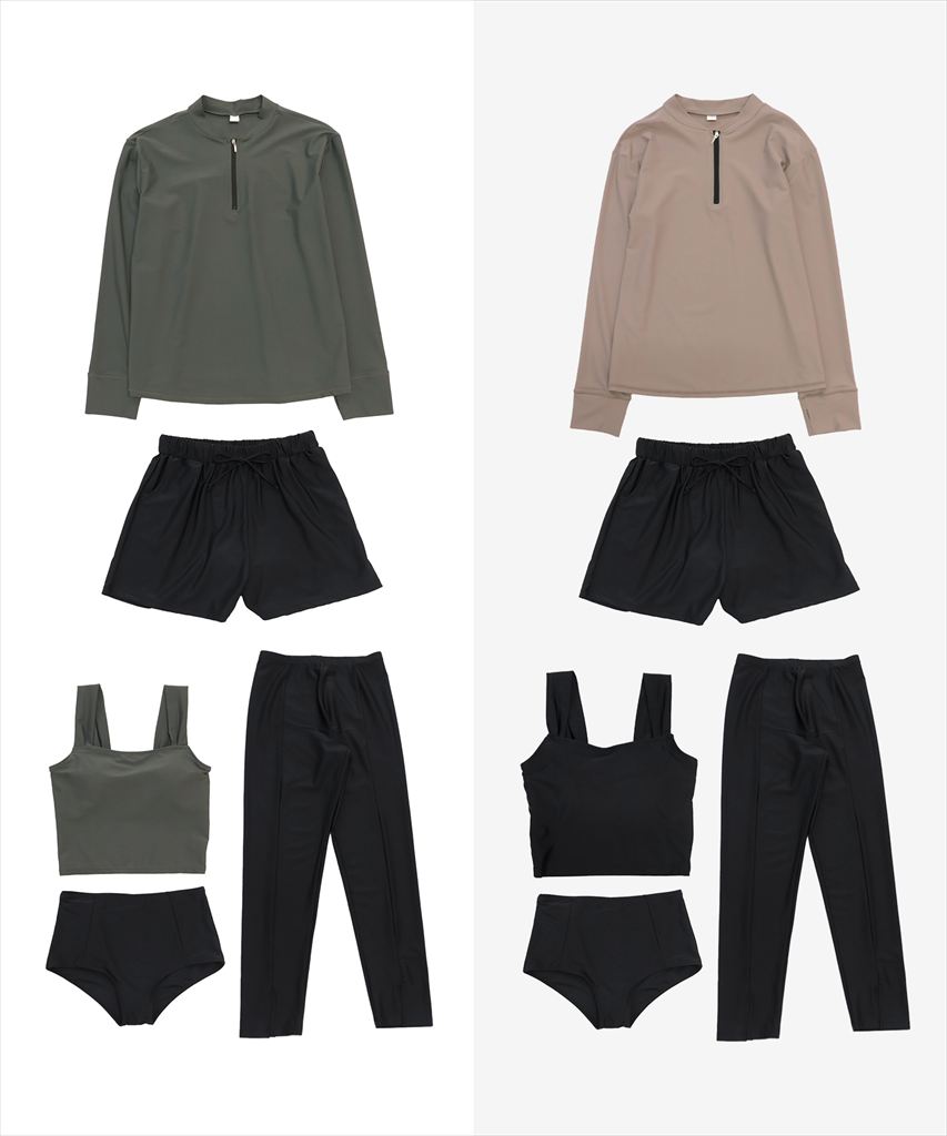 【紫外線カット率99％以上】クォータージップ ラッシュガード 付き 体型カバー タンキニ 水着 セットアップ 5点セット