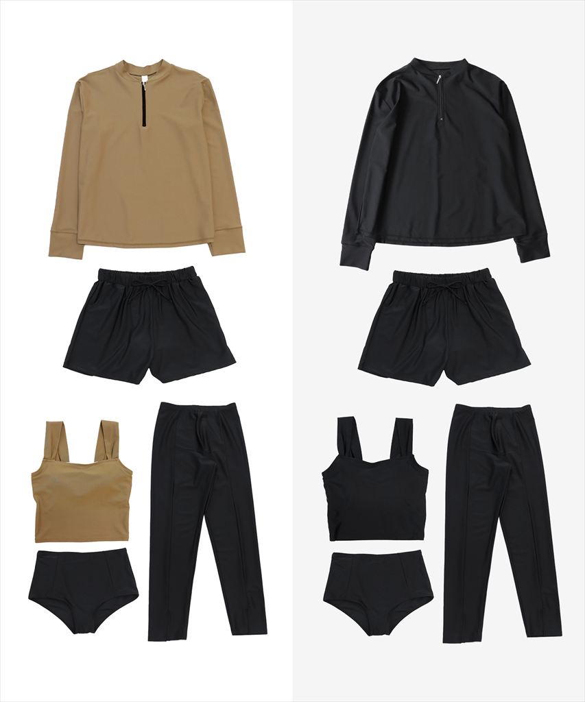 【紫外線カット率99％以上】クォータージップ ラッシュガード 付き 体型カバー タンキニ 水着 セットアップ 5点セット