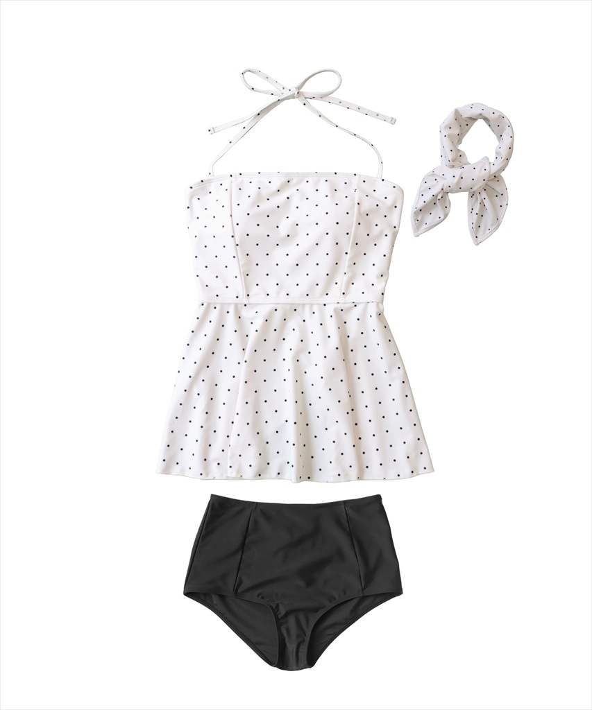 【2025年新作水着】スカーフ付き ペプラム キャミソール 水着 セットアップ 体型カバー 3点セット