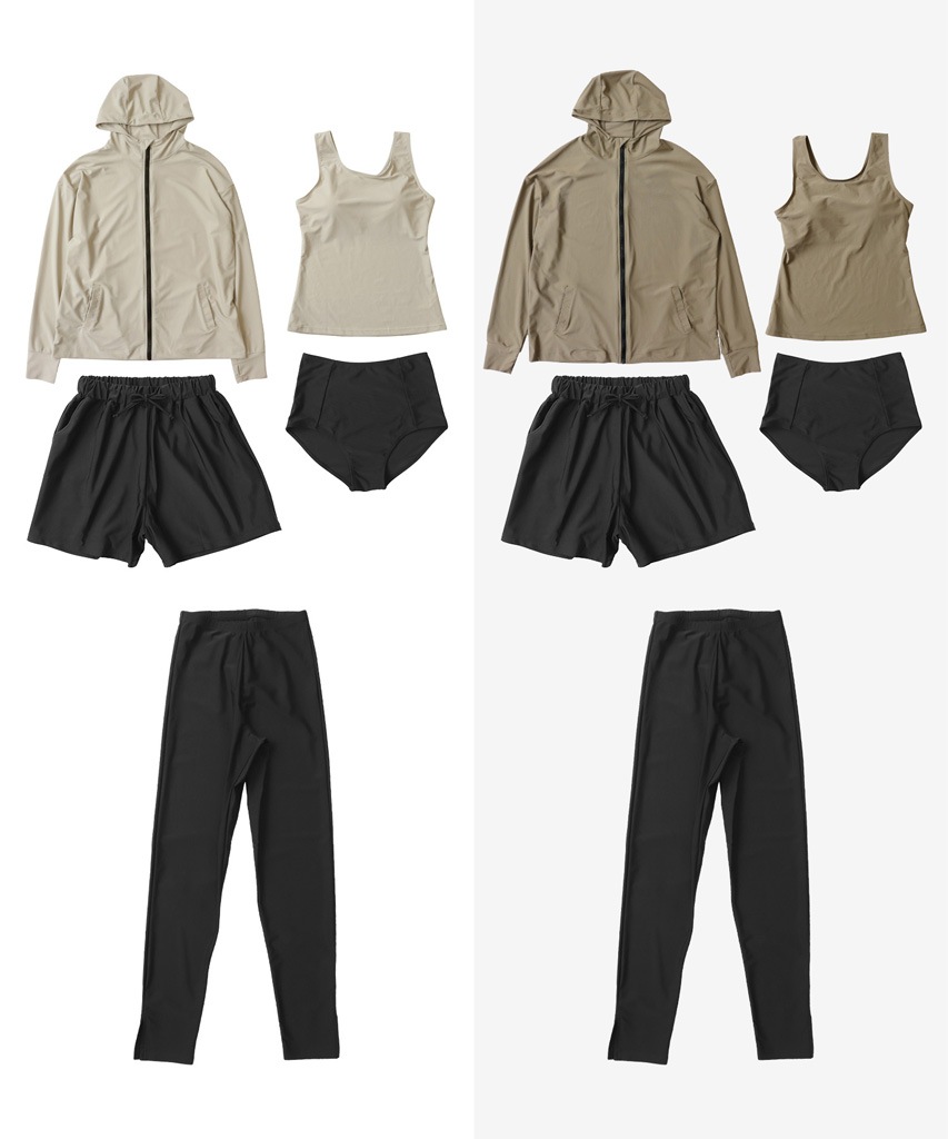 【紫外線カット率99％以上】フードパーカー ラッシュガード 付き タンキニ 水着 セットアップ 体型カバー 5点セット