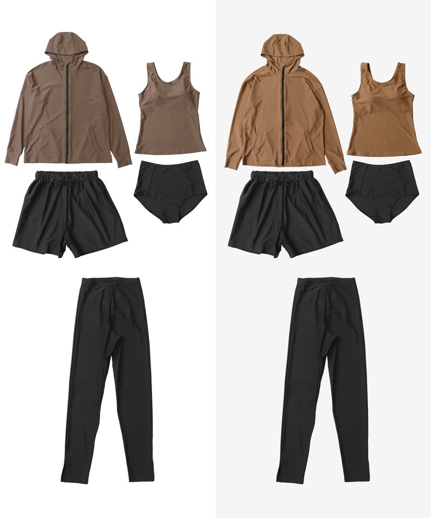 【紫外線カット率99％以上】フードパーカー ラッシュガード 付き タンキニ 水着 セットアップ 体型カバー 5点セット