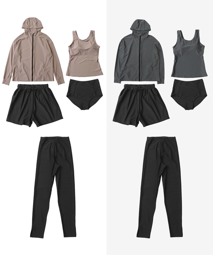 【紫外線カット率99％以上】フードパーカー ラッシュガード 付き タンキニ 水着 セットアップ 体型カバー 5点セット