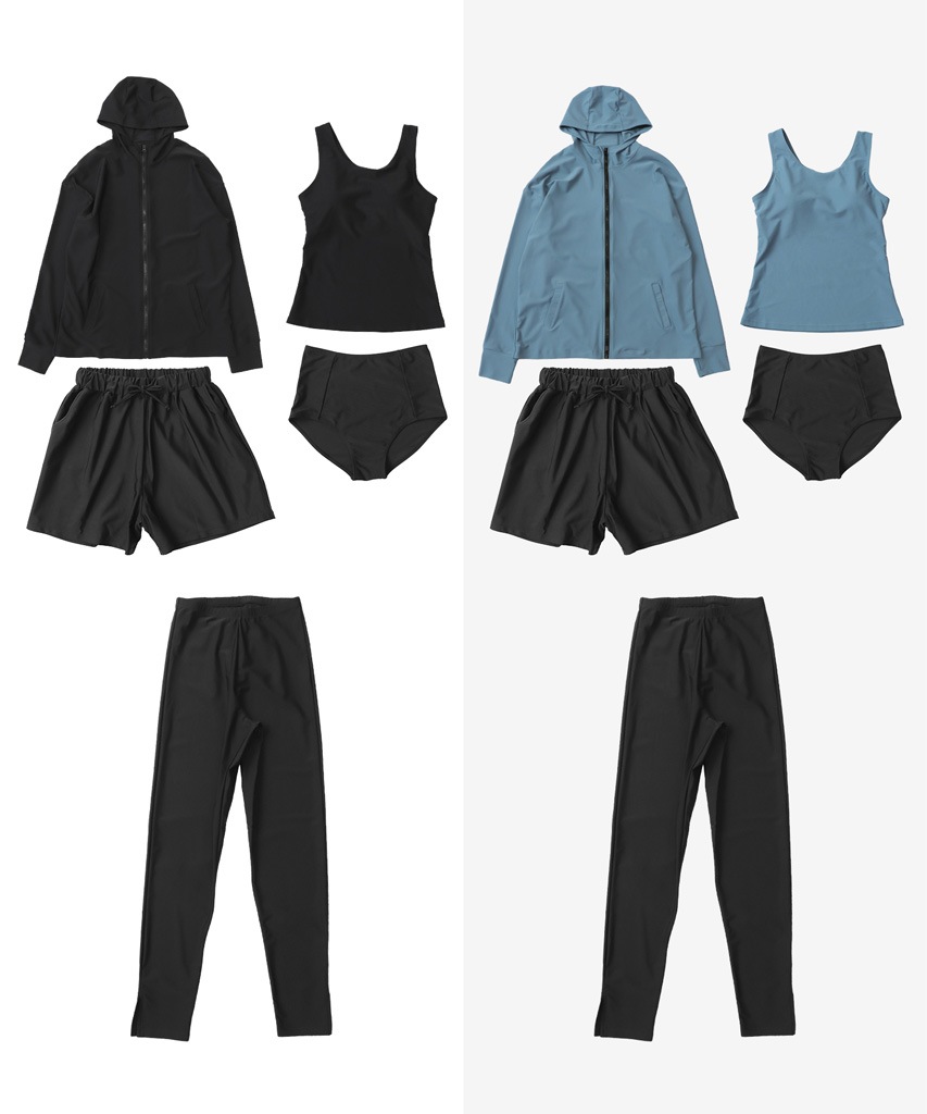 【紫外線カット率99％以上】フードパーカー ラッシュガード 付き タンキニ 水着 セットアップ 体型カバー 5点セット