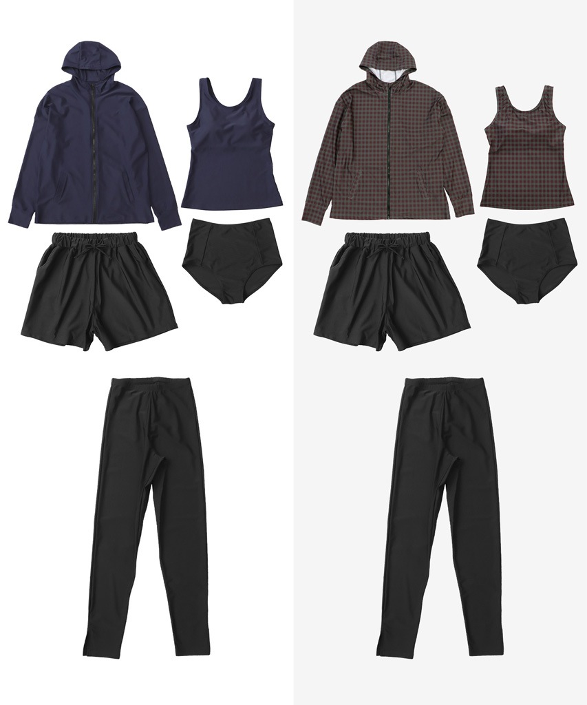 【紫外線カット率99％以上】フードパーカー ラッシュガード 付き タンキニ 水着 セットアップ 体型カバー 5点セット