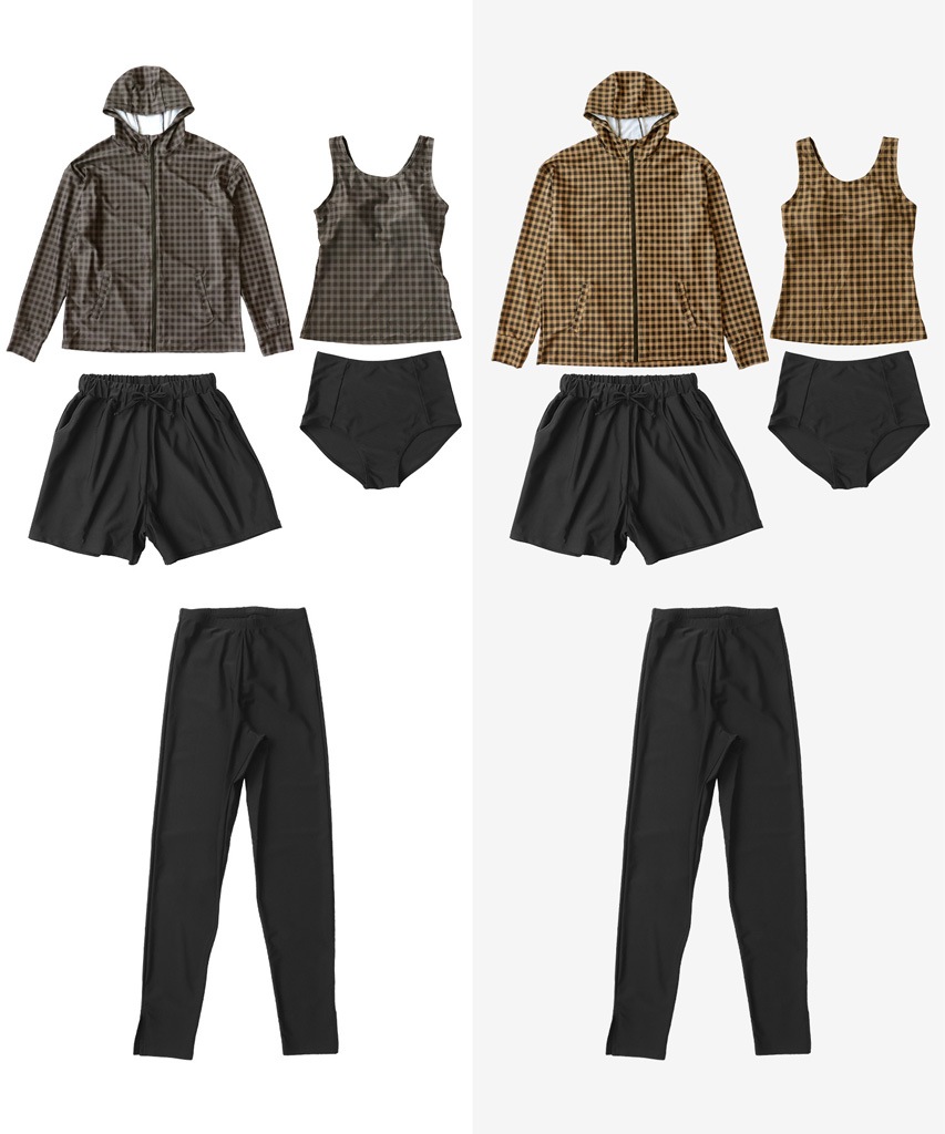 【紫外線カット率99％以上】フードパーカー ラッシュガード 付き タンキニ 水着 セットアップ 体型カバー 5点セット