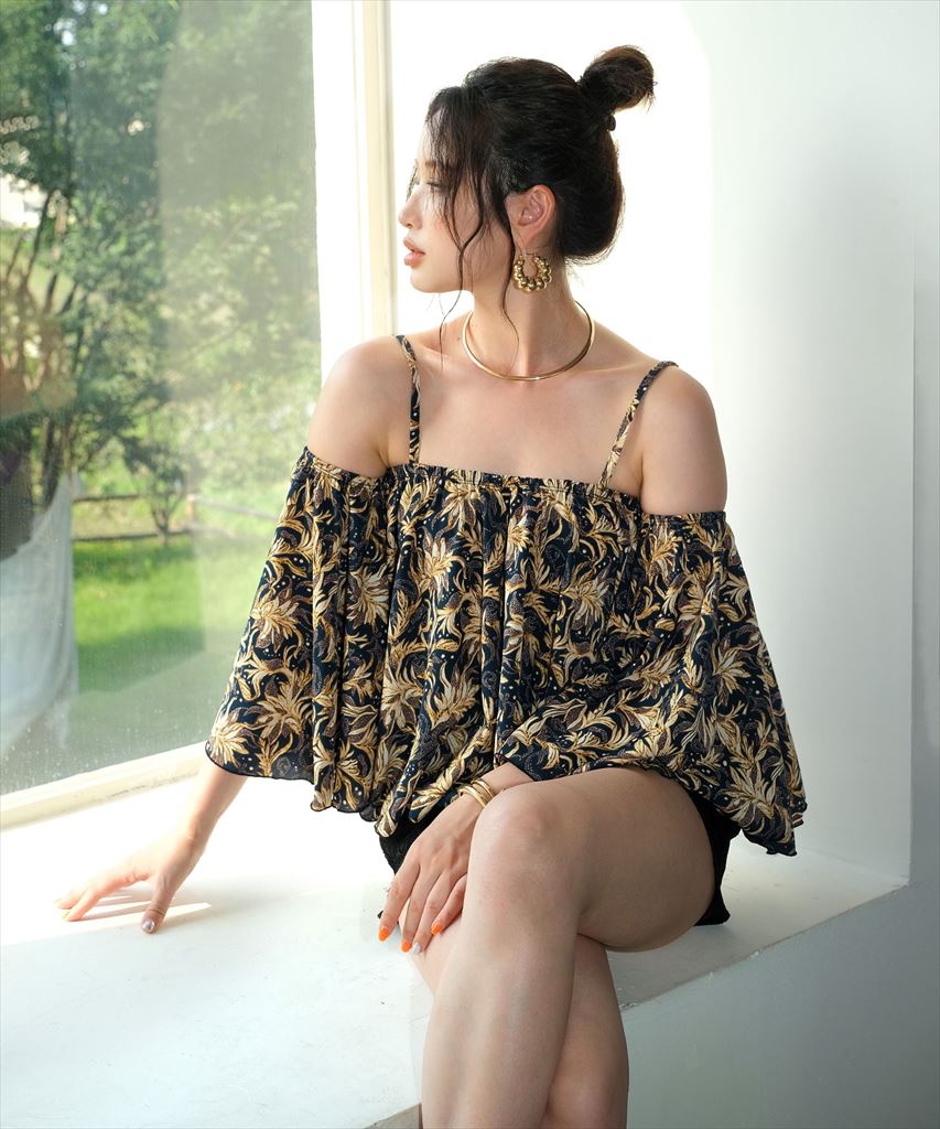 【2025年新作】カバーアップ オフショルダー キャミソール セットアップ 体型カバー レディース