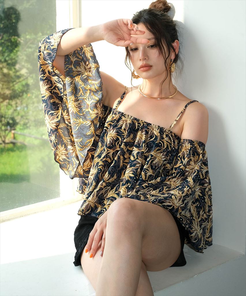 【2025年新作】カバーアップ オフショルダー キャミソール セットアップ 体型カバー レディース