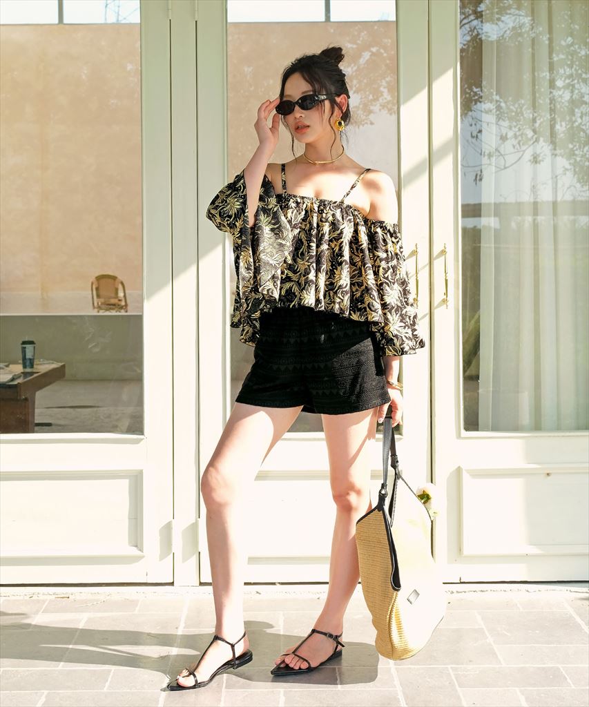 【2025年新作】カバーアップ オフショルダー キャミソール セットアップ 体型カバー レディース