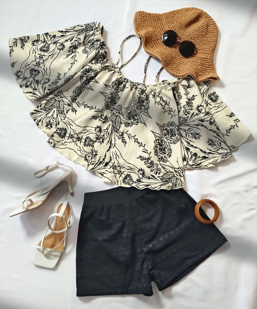 【2025年新作】カバーアップ オフショルダー キャミソール セットアップ 体型カバー レディース