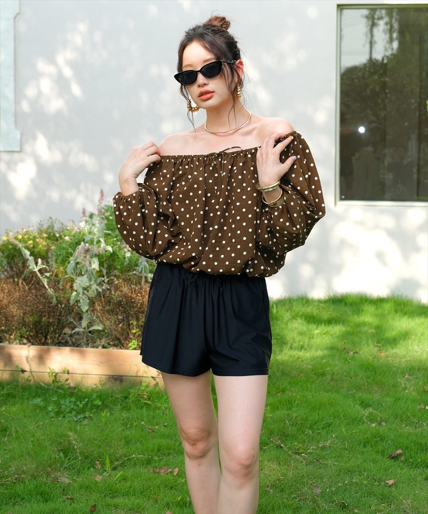 【2025年新作】カバーアップ オフショルダー バルーン セットアップ 体型カバー レディース