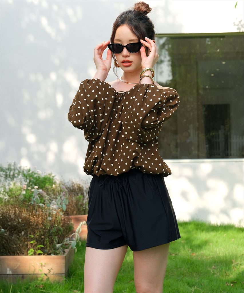 【2025年新作】カバーアップ オフショルダー バルーン セットアップ 体型カバー レディース