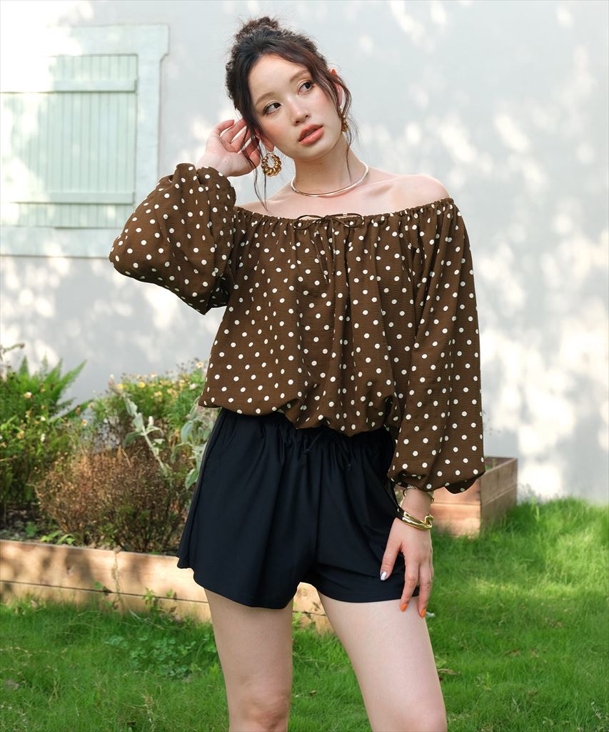 【2025年新作】カバーアップ オフショルダー バルーン セットアップ 体型カバー レディース