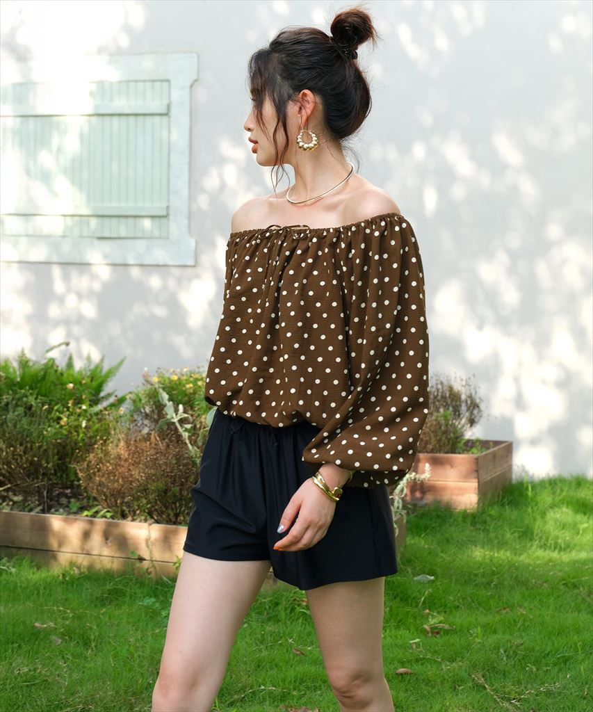 【2025年新作】カバーアップ オフショルダー バルーン セットアップ 体型カバー レディース