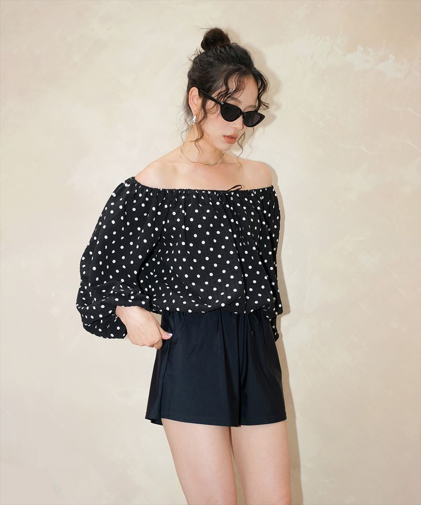 【2025年新作】カバーアップ オフショルダー バルーン セットアップ 体型カバー レディース