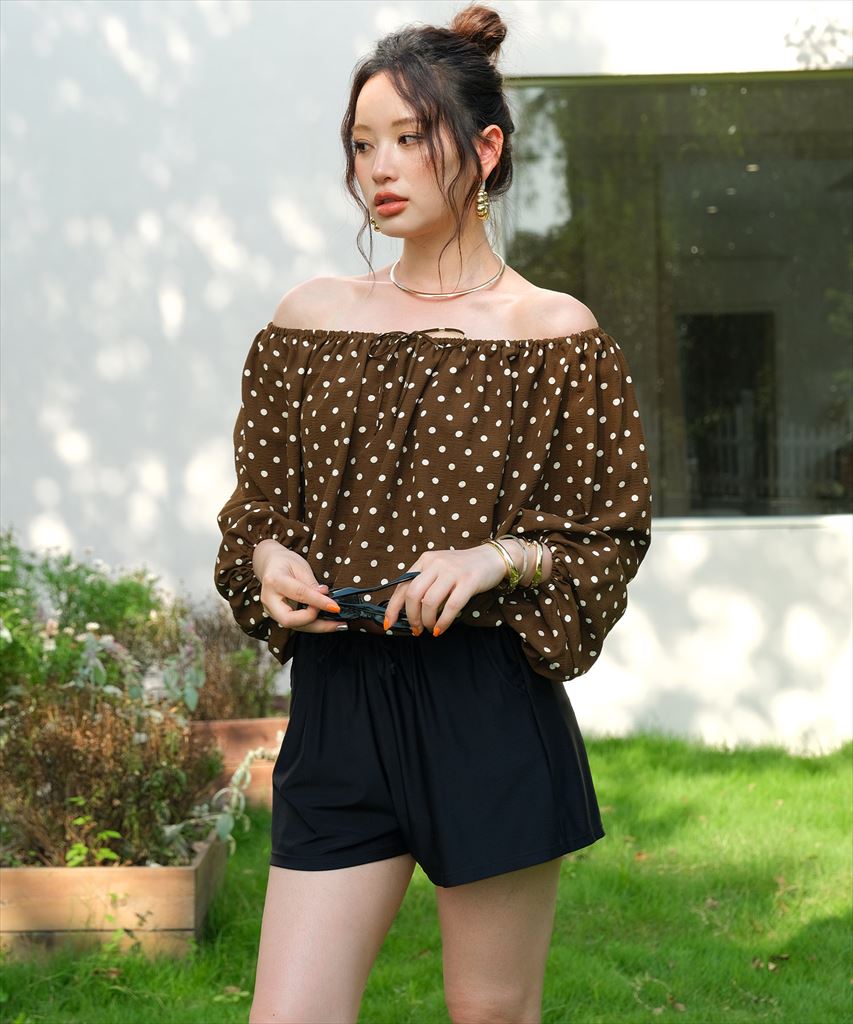 【2025年新作】カバーアップ オフショルダー バルーン セットアップ 体型カバー レディース