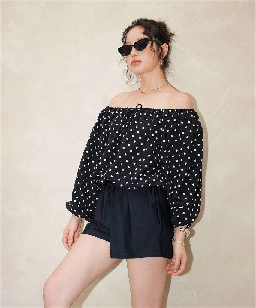 【2025年新作】カバーアップ オフショルダー バルーン セットアップ 体型カバー レディース