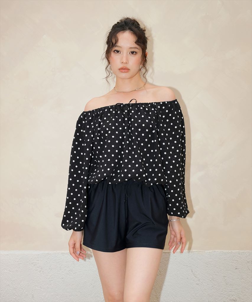 【2025年新作】カバーアップ オフショルダー バルーン セットアップ 体型カバー レディース