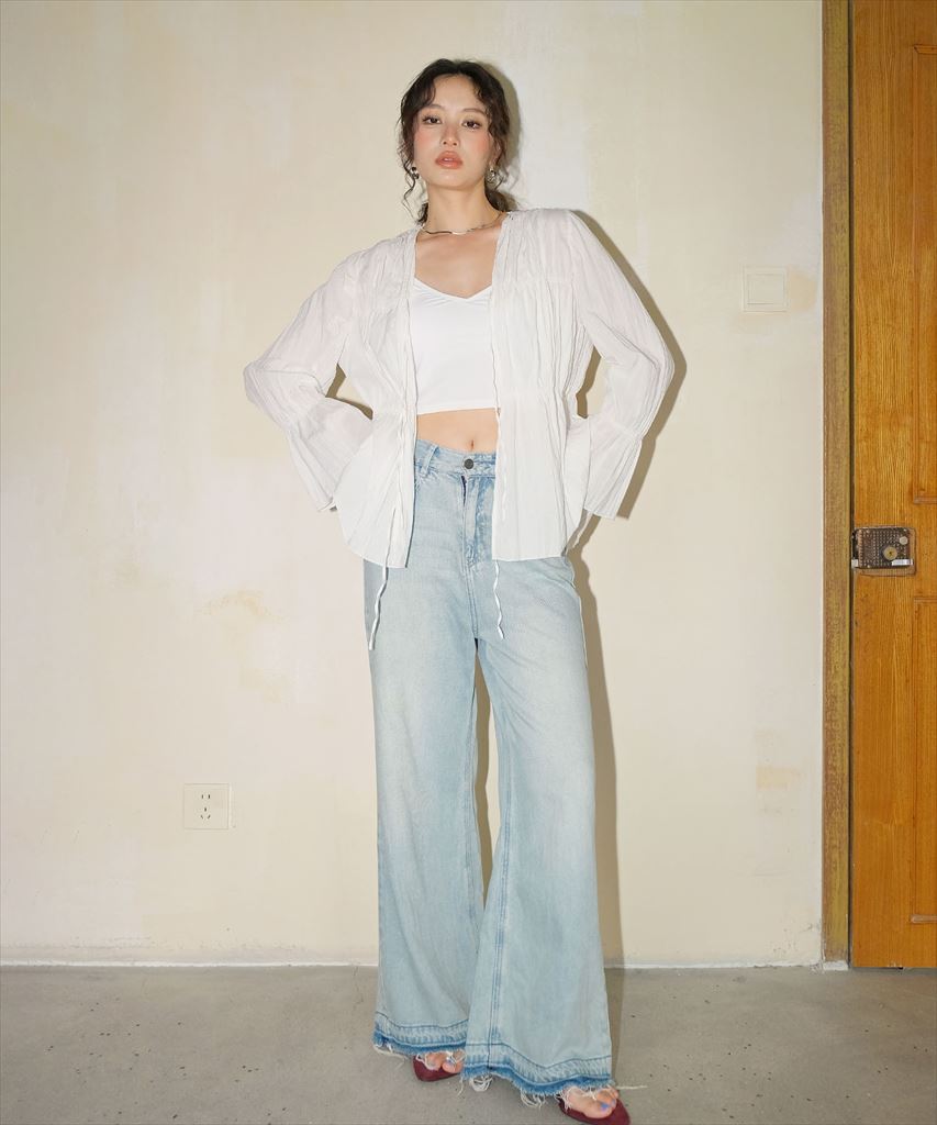 【2025年新作】カバーアップ ギャザー ブラウス セットアップ 体型カバー レディース