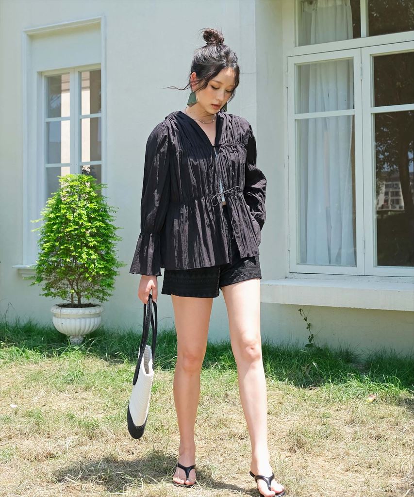 【2025年新作】カバーアップ ギャザー ブラウス セットアップ 体型カバー レディース